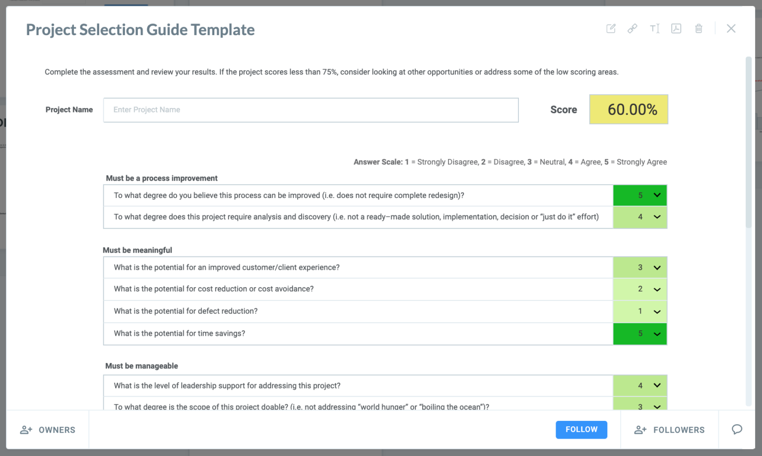 Selection Guide Examples AI Powered Project Selection Guide – Six Sigma Software Tool