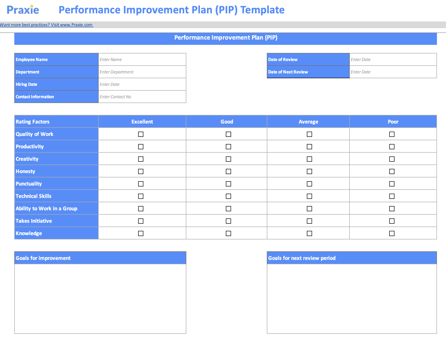 Editable Performance Improvement Plan OPJZQB