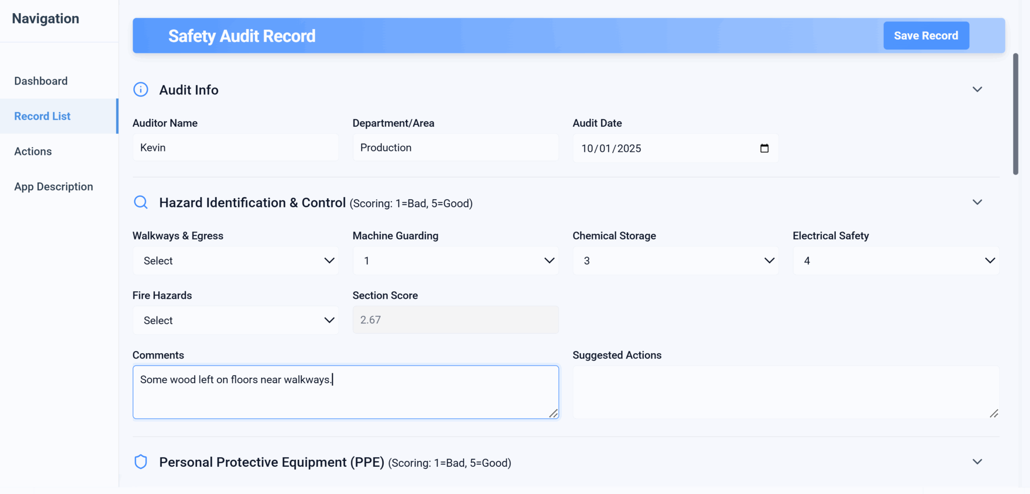 AI Driven Manufacturing Safety Audit Software App