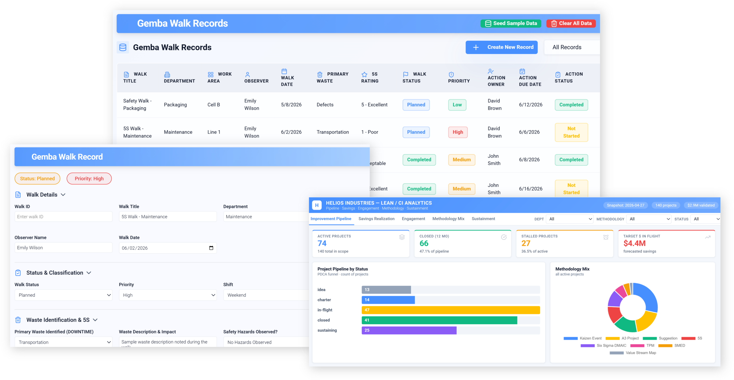 Praxie AI gemba walk interface.