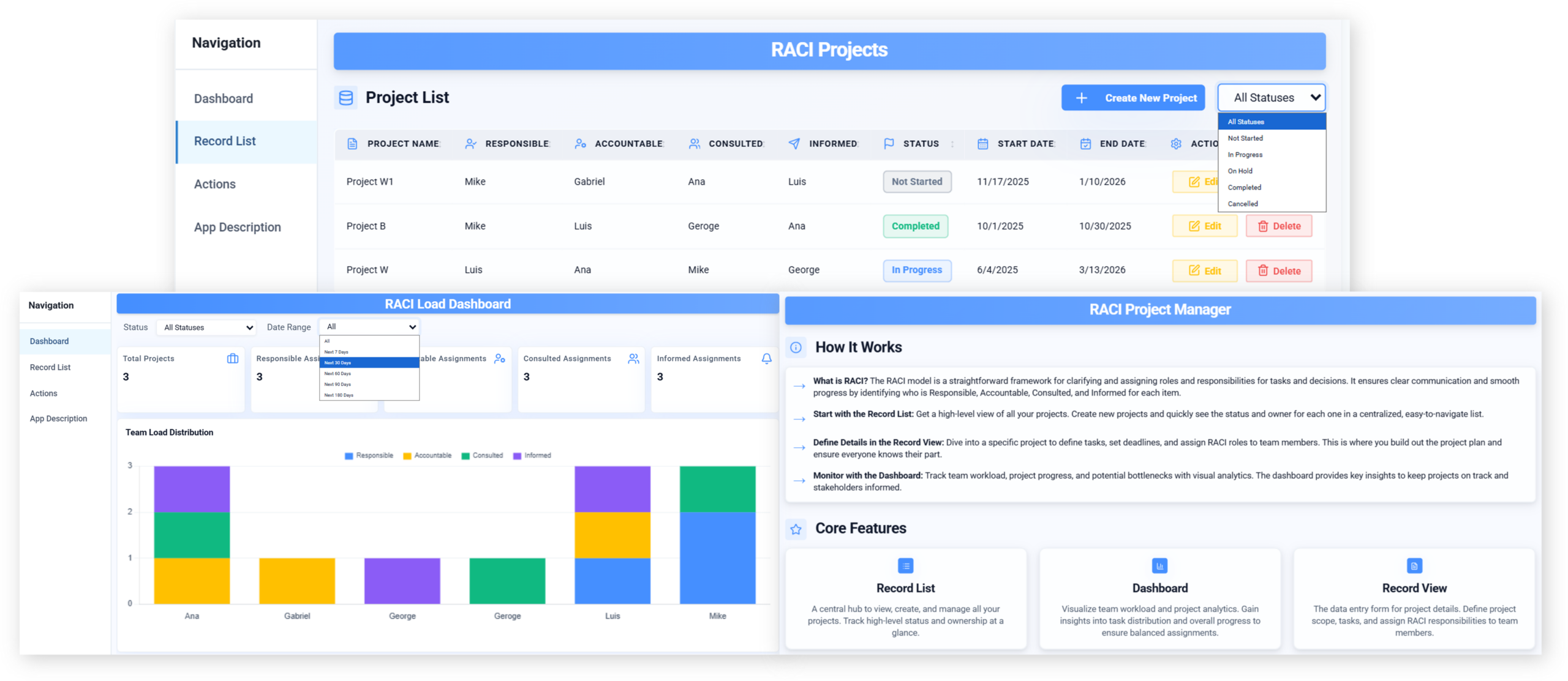 Praxie AI RACI matrix interface.